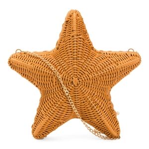 Star-Shaped Woven Crossbody Bag with Gold Chain